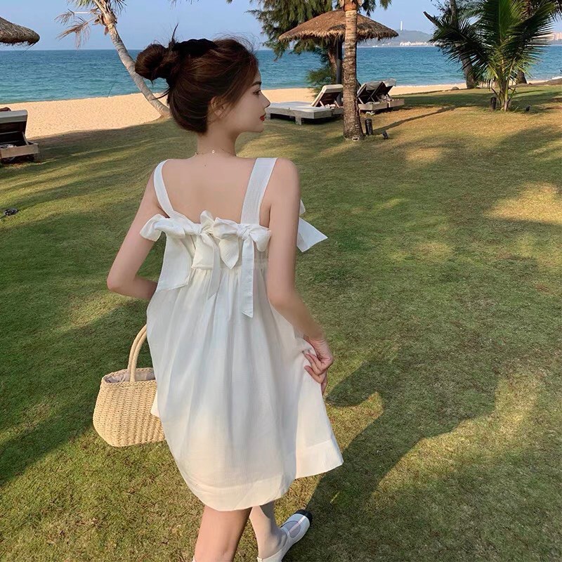 Váy đũi 2s nơ tiểu thư 2 màu trắng/đen | BigBuy360 - bigbuy360.vn