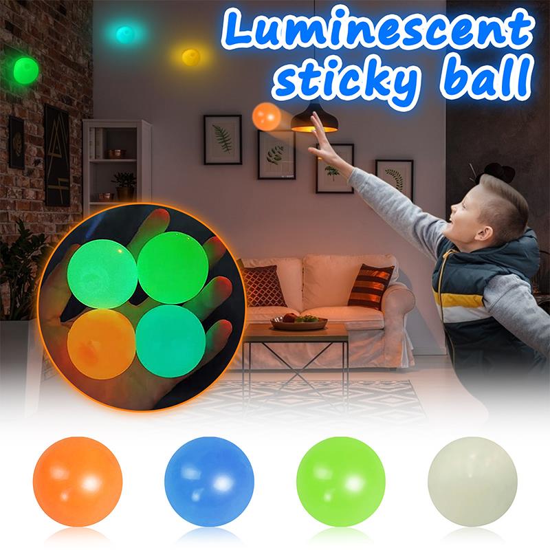4Pcs Luminous Stress Relief Balls Sticky Wall Ball Game Toy