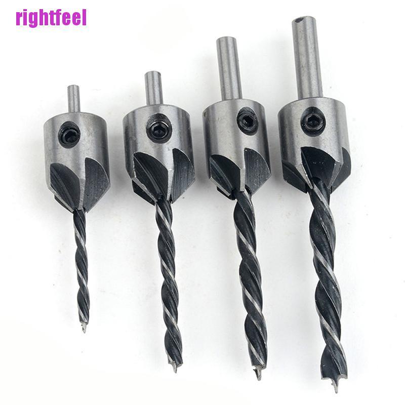 Rightfeel 4pcs HSS Countersink Wood Drill Steel Countersink Drill Set 5 Flute 3mm-6mm