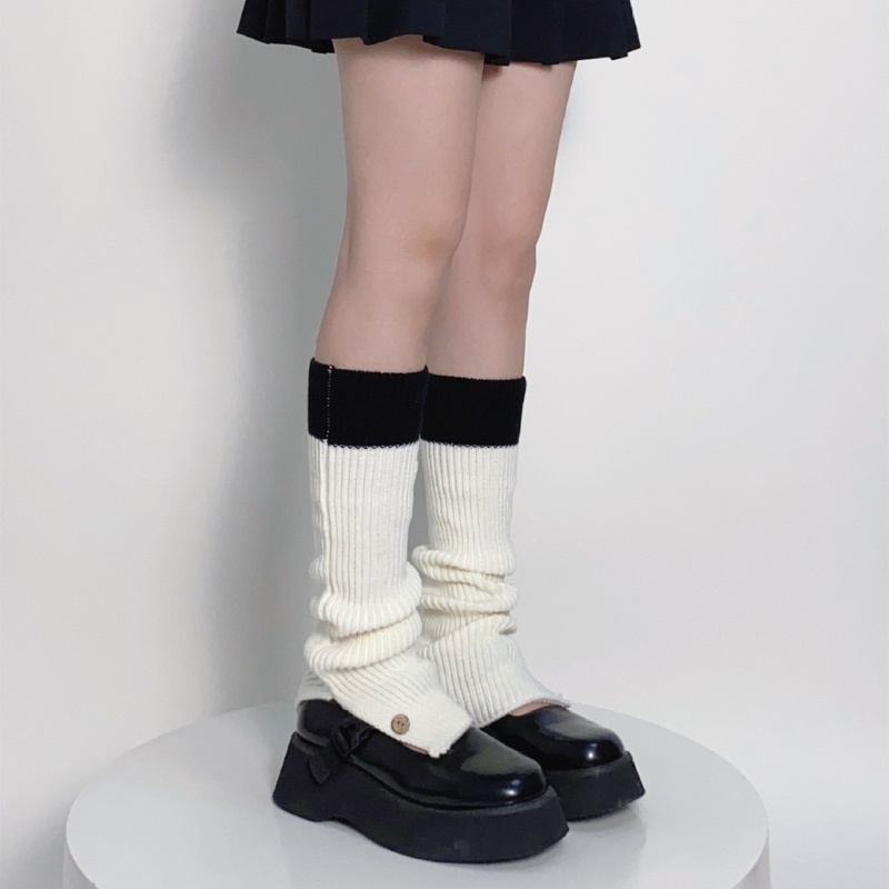 Ivy Fashion Knitted Color Matching Design Y2k Women Leg Warmer Sock Goth Lovely Lightweight Spring Autumn Leg Cover