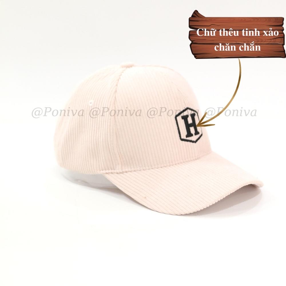 Mũ lưỡi trai ❤️ Nón kết thêu chữ H chất nhung tăm form unisex H9999 phong cách Ulzzang Thời trang PONIVA siêu hot