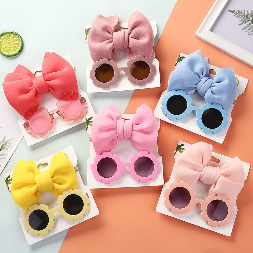 Set 2 Dây Buộc Tóc / Kính Mát Đi Biển Màu Sắc Tinh Khiết Cho Bé