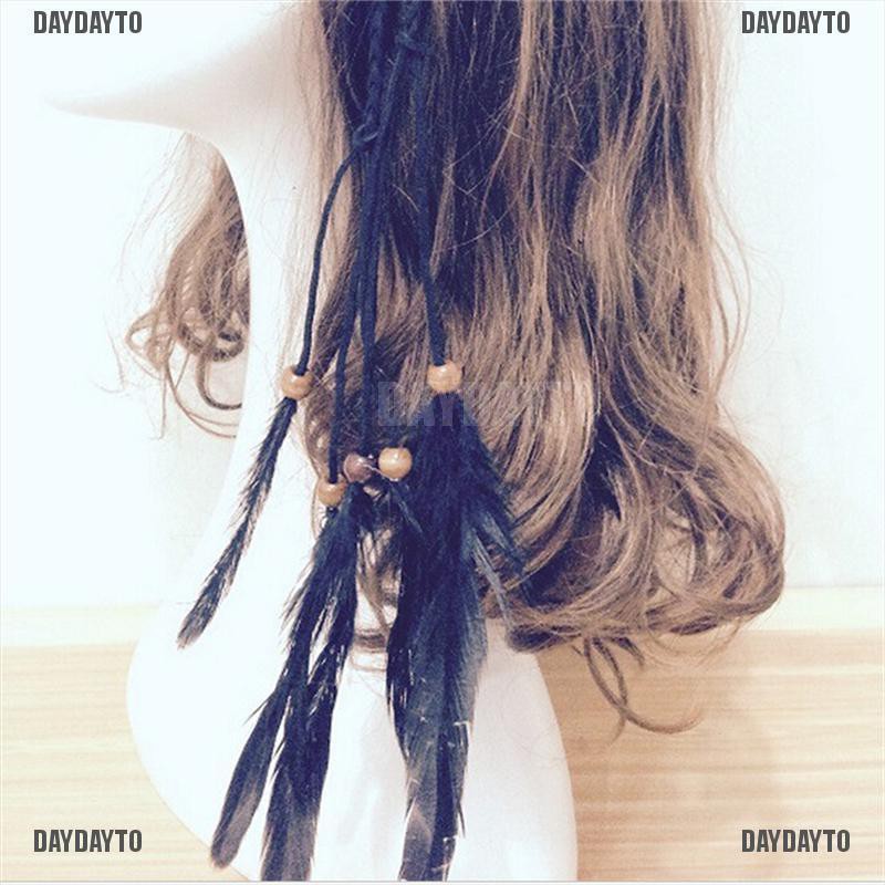 Daydayto Dây Buộc Tóc Đính Lông Vũ Handmade Phong Cách Ấn Độ