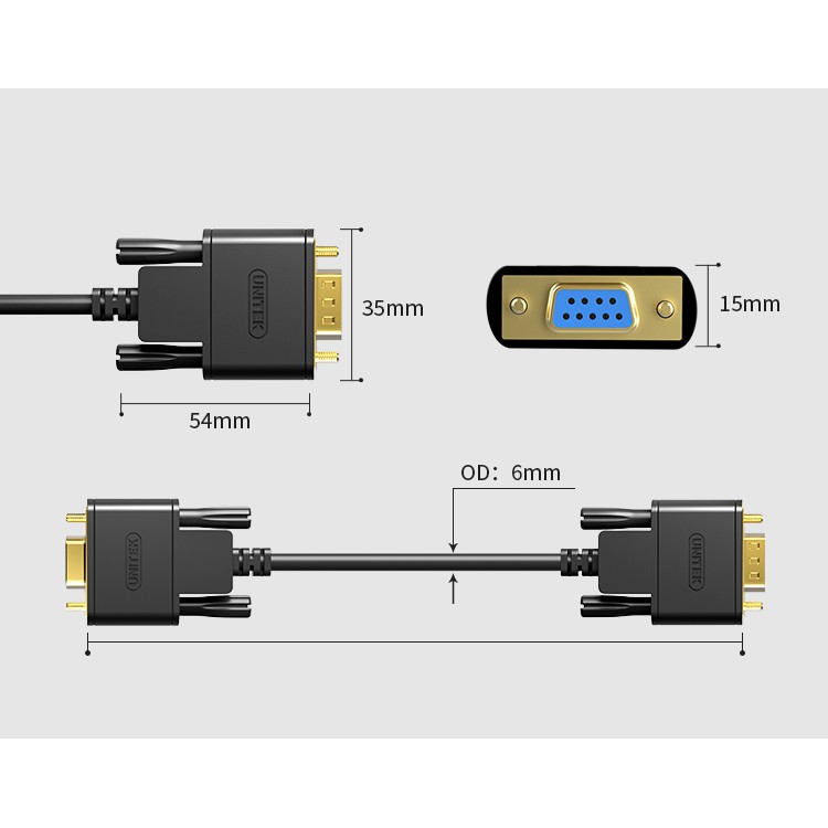 Cáp COM DB9 RS232 2 đầu dương 3M Unitek YC704
