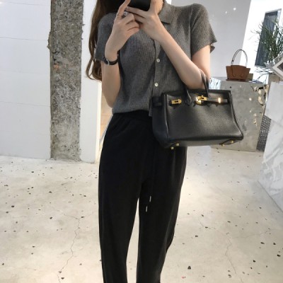 NRVP Áo Dệt Kim Nữ Ngắn Tay Cổ Bẻ Thời Trang Hàn