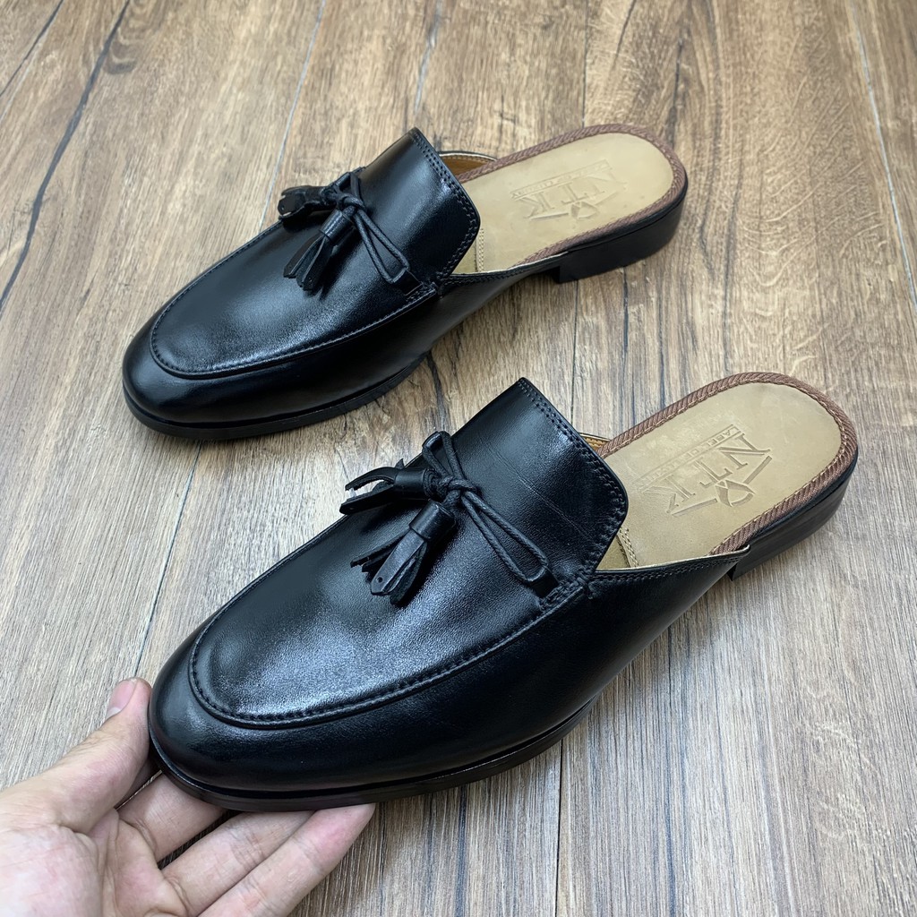 Giầy sục nam da bò đính băng nơ đế cao su loại tốt