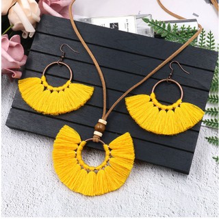 [CÓ SẴN] SET KHUYÊN TAI + VÒNG CỔ TUA RUA / VINTAGE / BOHO / BOHEMIAN
