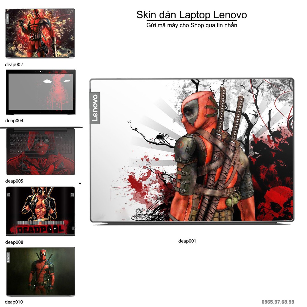 Skin dán Laptop Lenovo in hình Deadpool (inbox mã máy cho Shop)