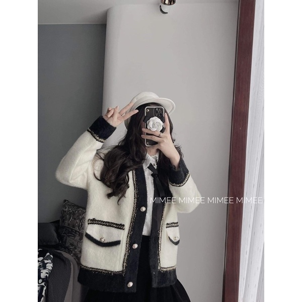 Áo khoác cardigan lông mềm đính thừng ngọc mimee nhiều mẫu