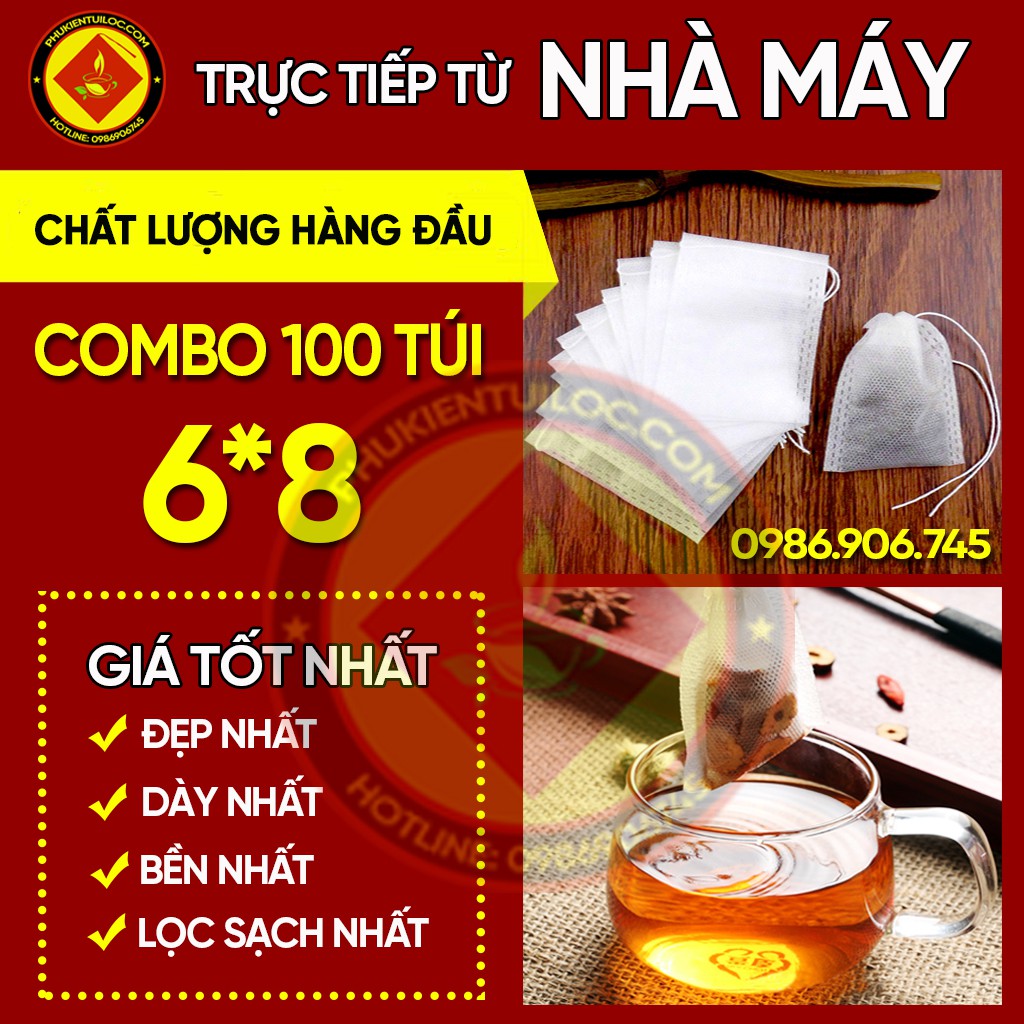 [Mã LIFEHLSALE2 giảm 10% đơn 0Đ] 100 chiếc túi lọc trà 6 x 8 cm có dây rút bằng vải không dệt- Phukientuiloc