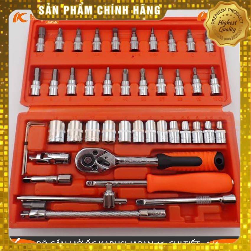 BỘ CẦN MỞ ỐC CAO CẤP KAPUSI JAPAN 46 CHI TIẾT 1/4 TIÊU CHUẨN NHẬT BẢN - BỘ KHẨU ĐA NĂNG MỞ BU LÔNG ỐC VÍT