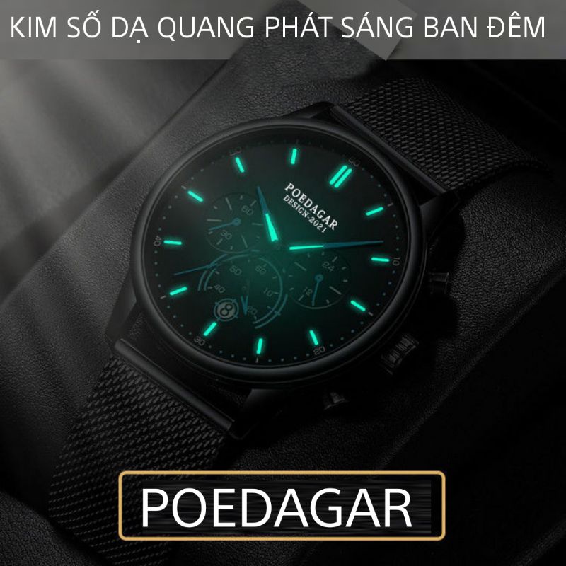 Đồng hồ nam chính hãng POEDAGAR TW632 dây thép lưới cao titan cao cấp kim loại chống ăn mòn