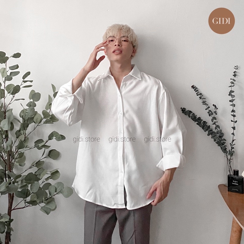 Áo Sơ mi KUPI Nam Nữ Unisex OVERSIZE tay dài, vải nhung tăm form rộng, không nhăn