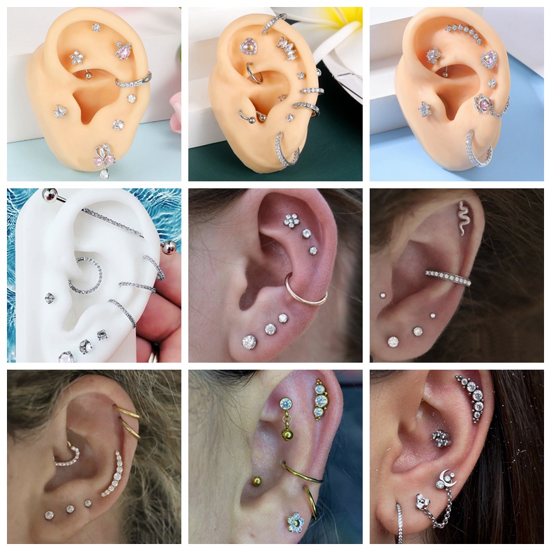 Khuyên Xỏ Sụn Tai Bằng Thép Không Gỉ Đính Pha Lê Trái Tim Rắn Helix Daith