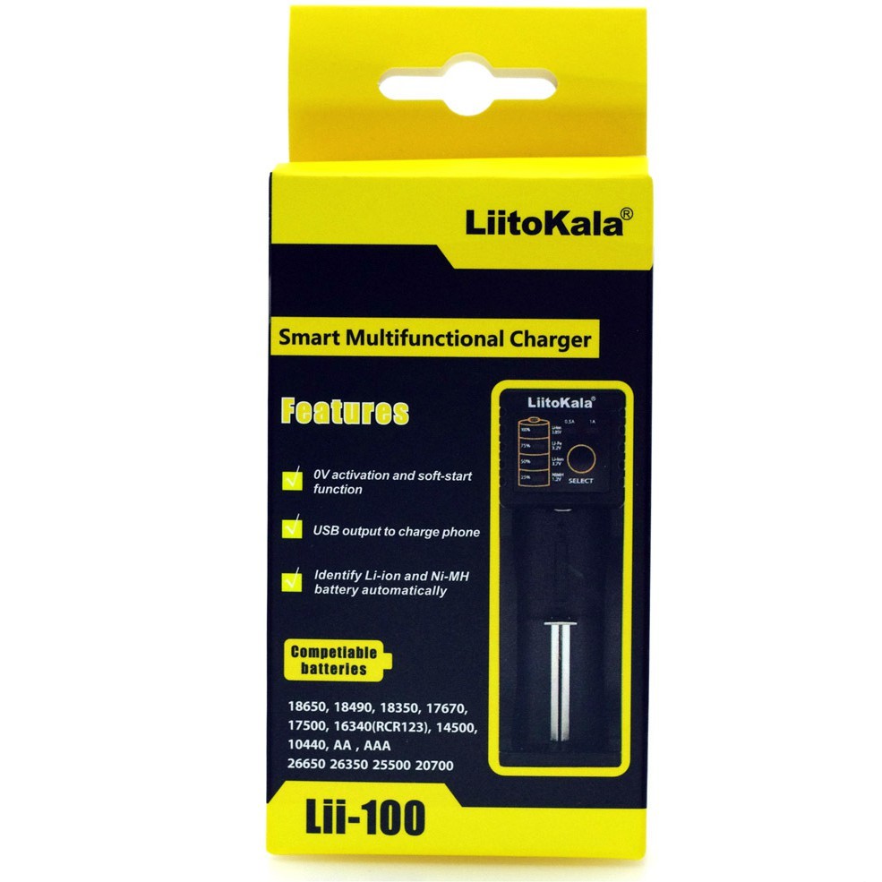 Sạc pin đa năng Liitokala lii-100 một khe pin cho pin 18650, AA, AAA, 26650...