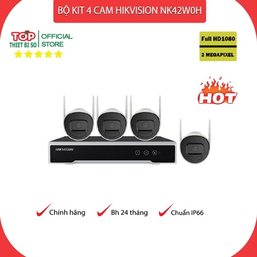 BỘ KIT WIFI HIKVISION 4 CAMERA NK42W0H full HD1080p  kèm HDD - Chính hãng bảo hành 24 tháng