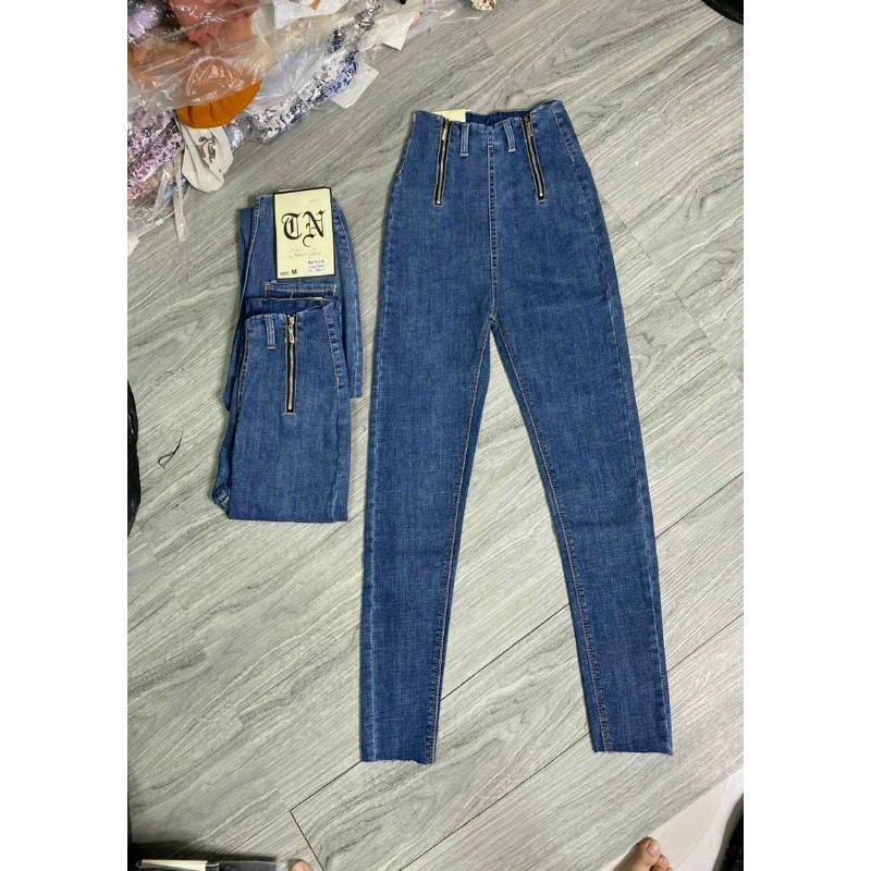 quần jean dài có 2 dây kéo phía trước lưng siêu cao cực xinh