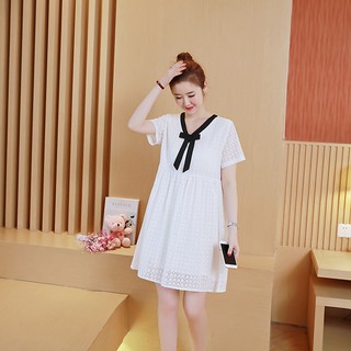 Đầm (Váy) Bầu Kiểu Dáng Hàn Quốc Ren Phối Nơ