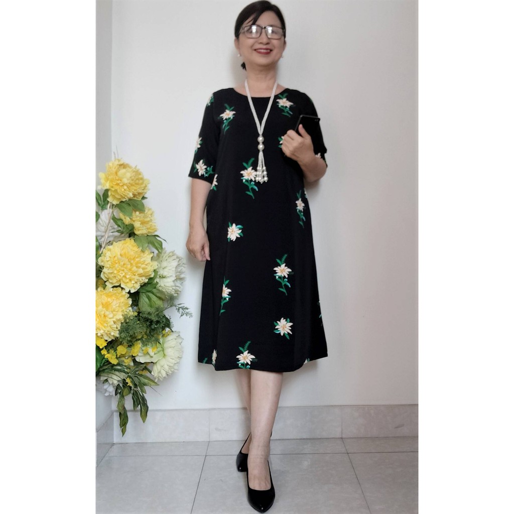 Váy Đầm Trung Niên - Form A Giấu Bụng - Lụa Lạnh Không Nhăn- Size Từ 50kg - 90kg | BigBuy360 - bigbuy360.vn