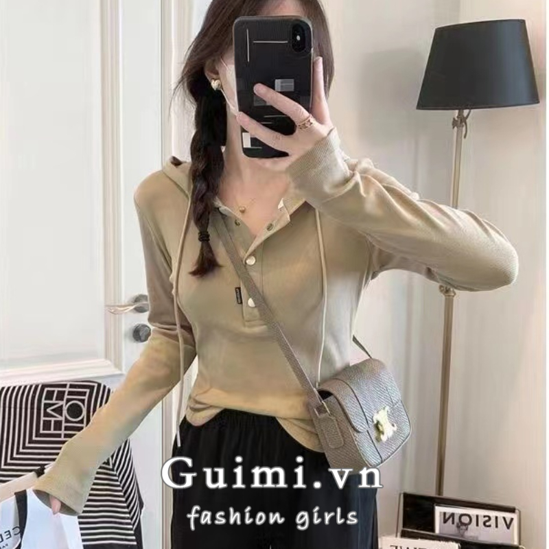 Áo Hoodie Lửng Tay Dài Dáng Ôm Phong Cách Hàn Quốc Thời Trang Mùa Thu Mới Dành Cho Bạn Nữ