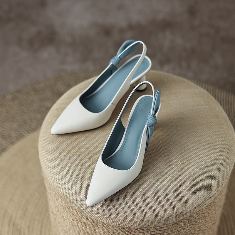 Giày cao gót nữ bít mũi thắt nơ. Sandal cao gót mũi nhọn hở eo 7-8 phân HP14