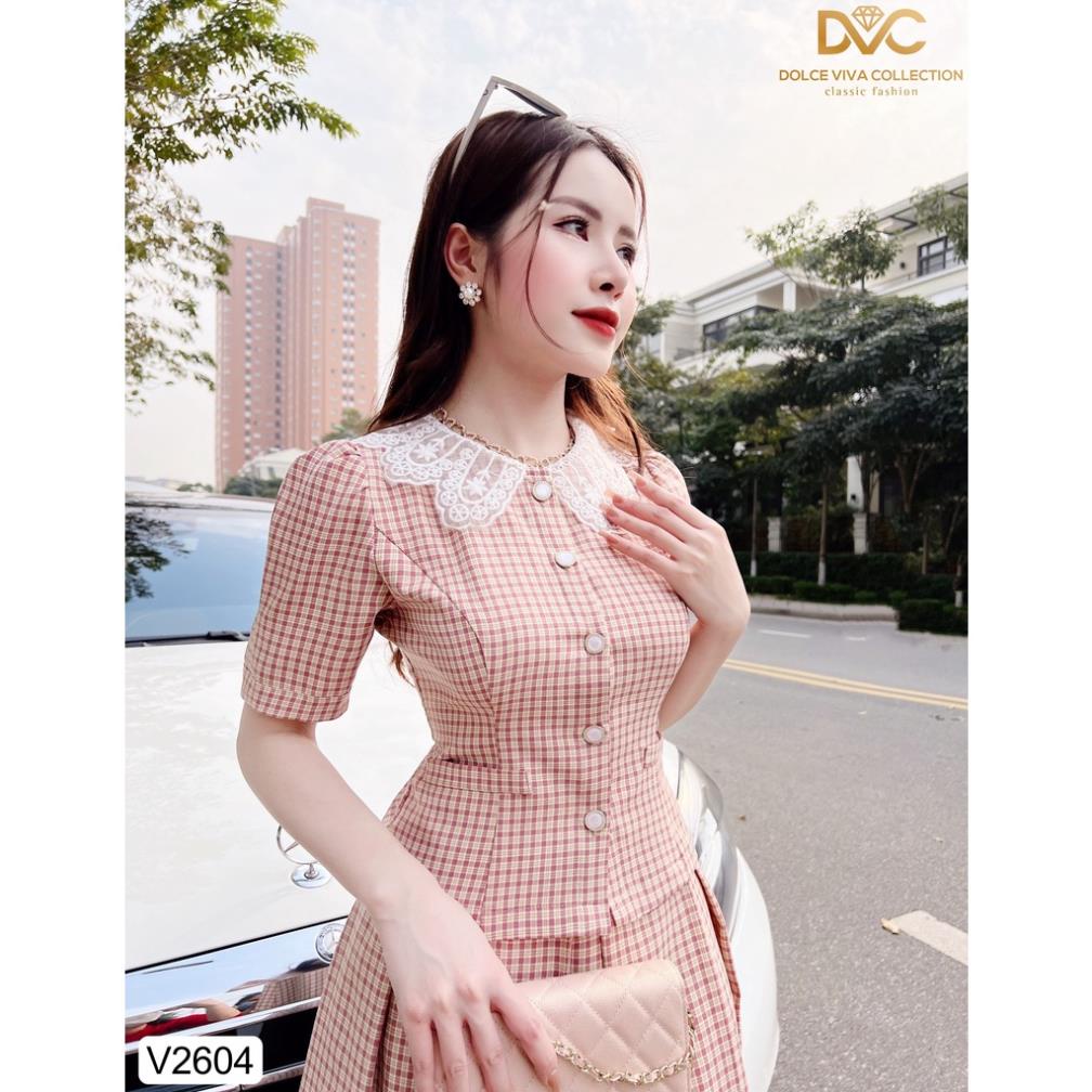 SET ÁO KẺ CỔ REN TRẮNG S2604 chính hãng