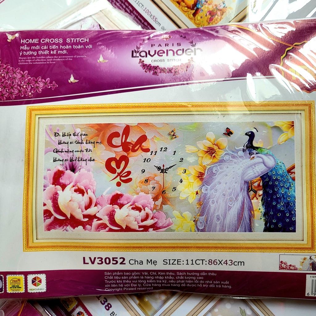 Tranh thêu chữ thập cha mẹ KT:86x43cm,tranh chưa thêu và chưa khung, tặng kéo và sỏ chỉ.