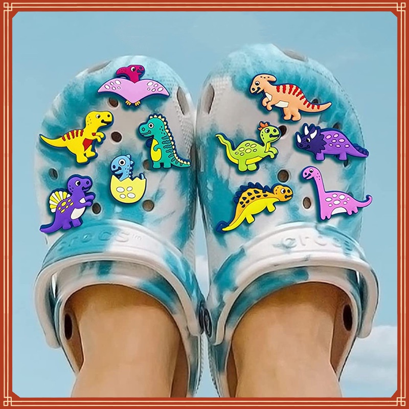 Phụ Kiện Trang Trí Giày Crocs Bằng PVC Hình Khủng Long Hoạt Hình Đáng Yêu