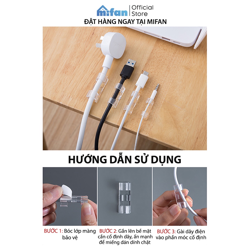 Bộ miếng dán đi dây điện MIFAN 16 cái cỡ to kẹp 2-3 dây - Cố định dây cáp dán tường, keo dính 3M siêu chắc