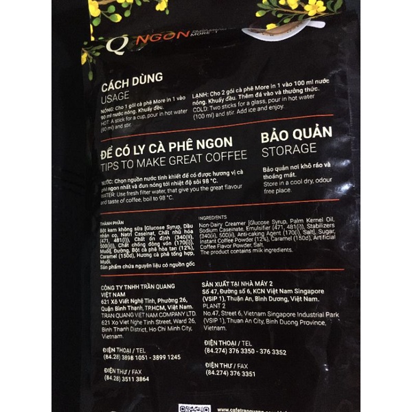 Bịch 12 gói cà phê Trần Quang NGON 20g/ gói