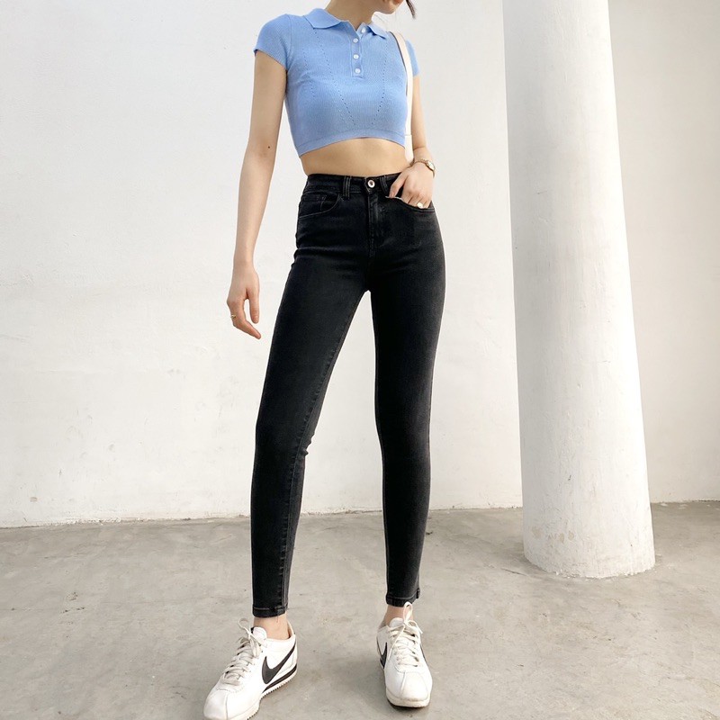 Quần Jeans skinny Classic Denim cạp cao xám J456