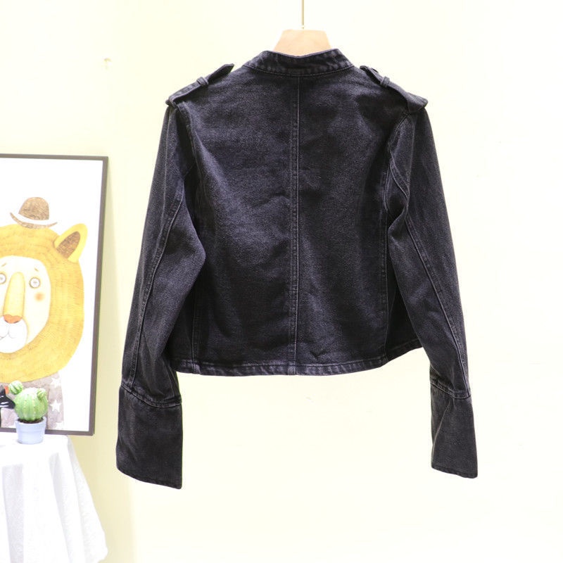 Áo khoác denim tay dài cổ đứng dáng ôm thời trang mùa thu 2020 cho nữ