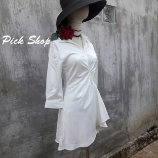 Pick  Shop - Ảnh thật - Đầm sơ mi lụa nhún eo