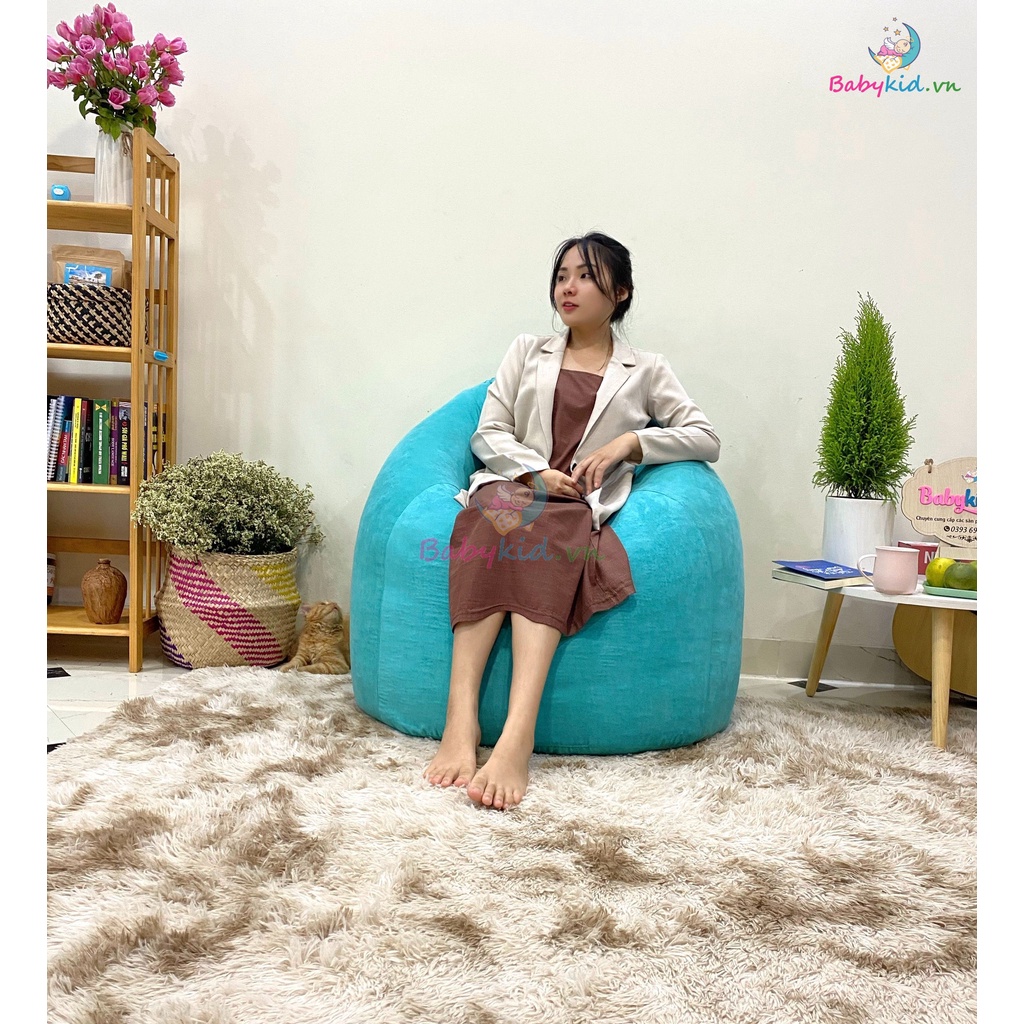 Ghế lười xốp đơn màu cỡ lớn/ da lộn/ size L 90CM x 120CM / có sẵn xốp + 2 lớp vỏ lót