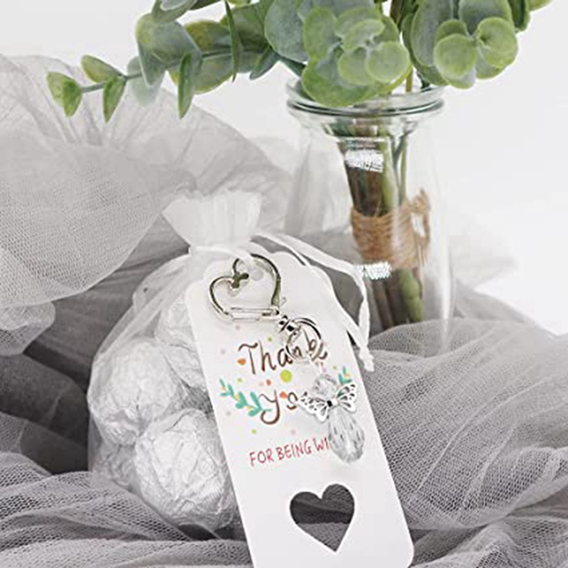 Set 40 Móc Khóa Bươm Bướm Đính Đá Pha Lê Trái Tim Làm Quà Tặng / Túi Quà Cảm Ơn