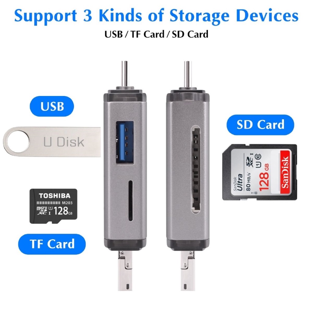 Đầu đọc thẻ nhớ SD/TF cổng kết nối USB, Type C, Micro 3 In 1 chất lượng cao, thương hiệu GOOJODOQ