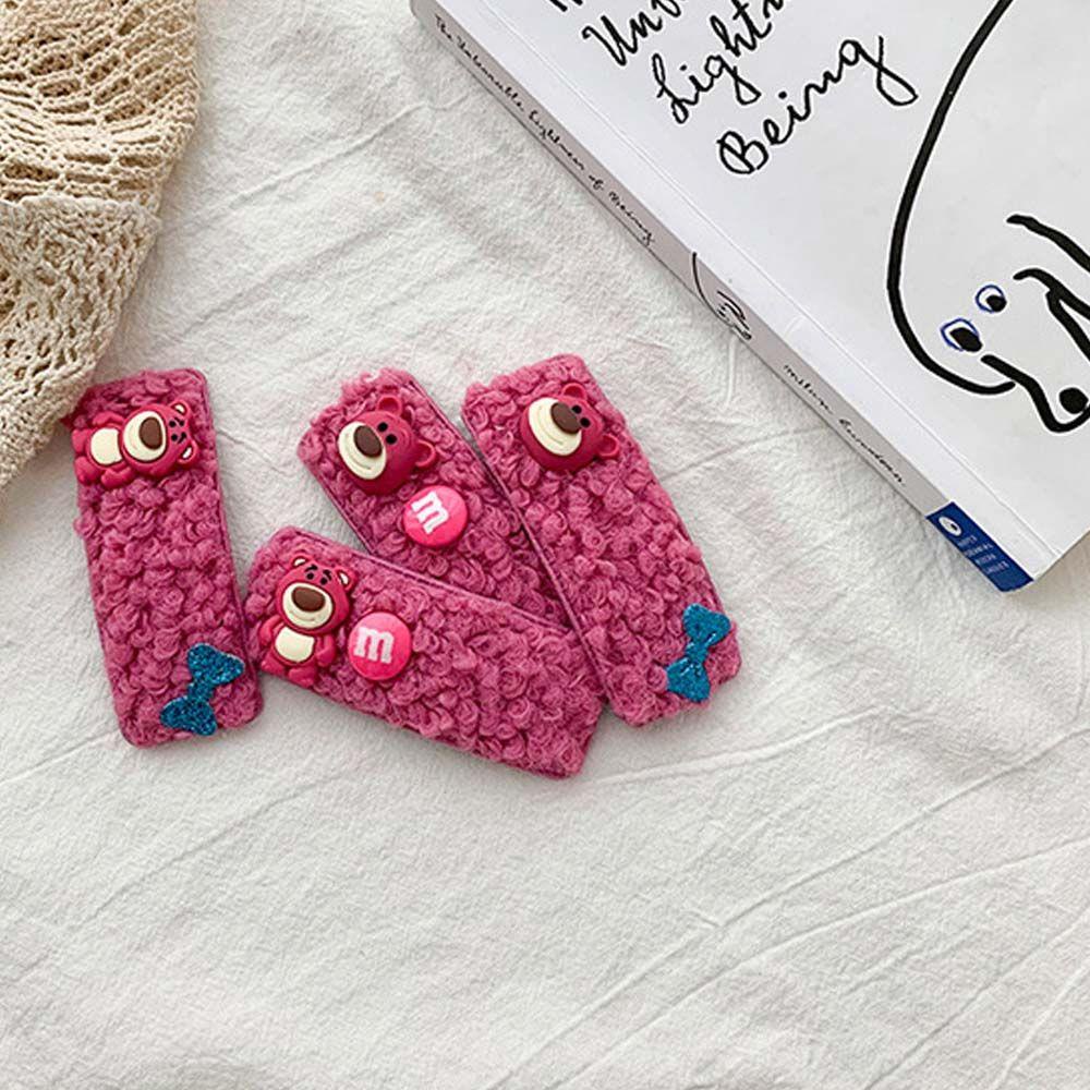 Kẹp Tóc Hình Gấu / Dâu Tây Phủ Lông Cừu Dễ Thương Phong Cách Hàn Quốc Cho Bé Gái