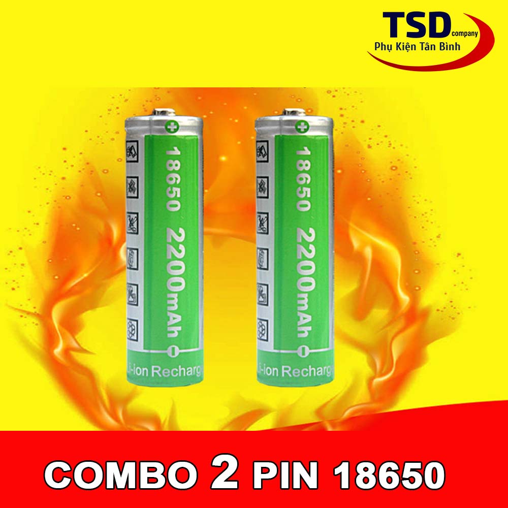 Combo 2 Viên Pin 18650 Lithium-ion 18650 4.2V Dung Lượng 2200mAh