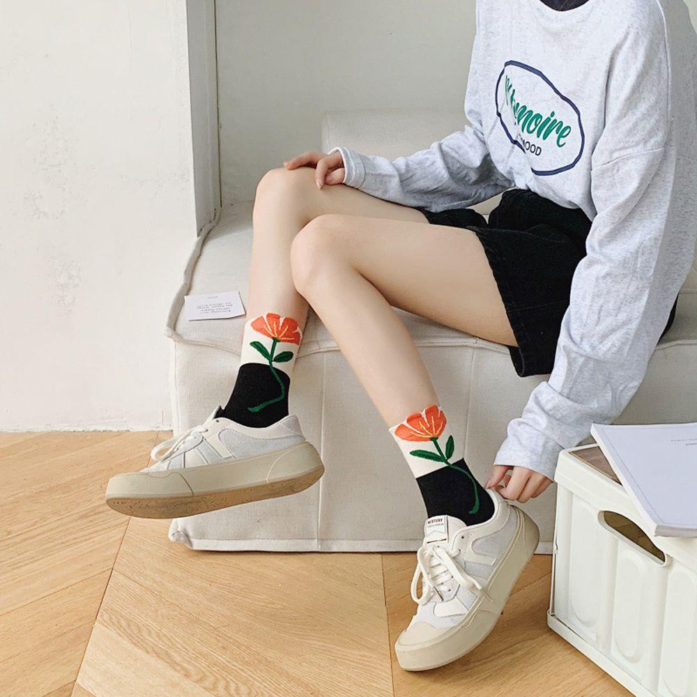 Vớ Ba Chiều Họa Tiết Hoa Tulip Dễ Thương Thoải Mái Phong Cách Hàn Quốc Cho Nữ