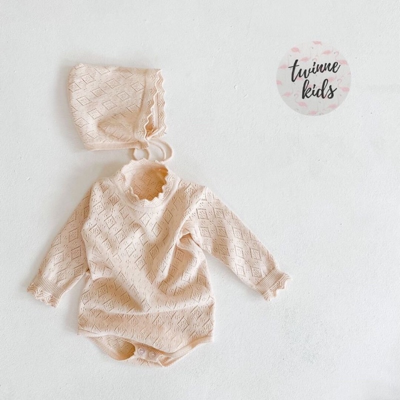 [Sophia Baby] Set đồ liền thân hoạ tiết cổ điển, body len sơ sinh màu vàng mơ chất liệu len cotton mềm cho bé 3-24 tháng