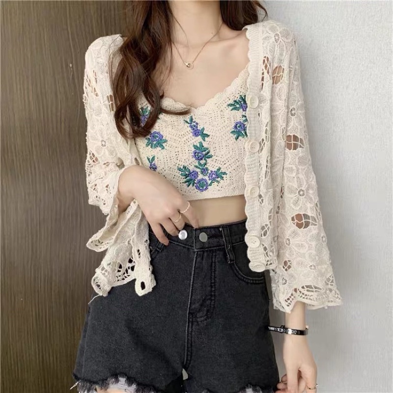 Áo Khoác Cardigan Đi Biển Đan Hoa Chất Dày Dặn Đẹp