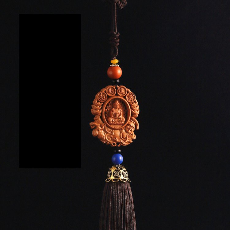 Dây treo xe Tam Phật (Phật Quan Âm Bồ Tát, Phật A Di Đà, Phật Di Lặc ) bằng gỗ gụ - V150
