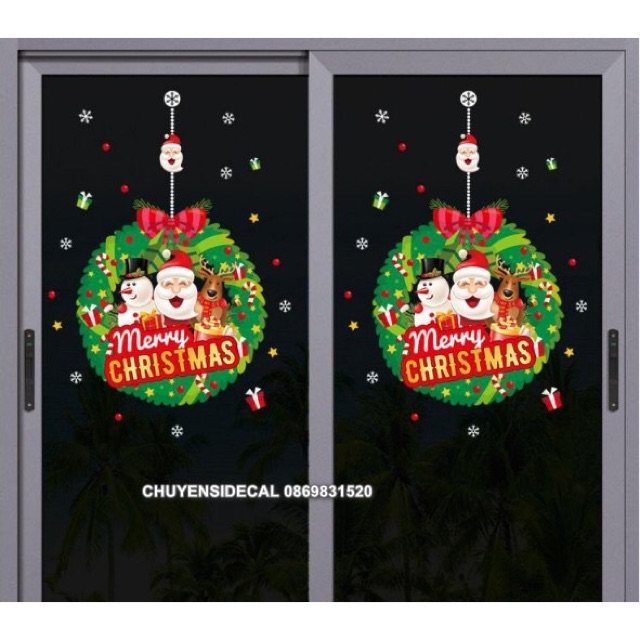 Decal dán tường noel - vòng nguyệt quế noel xanh