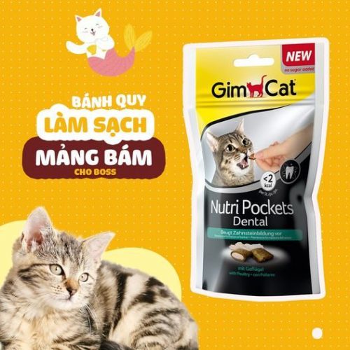 Bánh thưởng mèo Gimcat quy giòn có nhân 60gr 150g, nhiều công dụng nutri pockets tabs mix vị Con Mèo Xiêm
