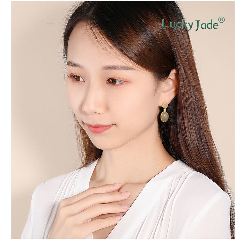 Bông Tai Mạ Bạc 925 Hình Tròn Đính Đá Sapphire Phong Cách Hong Kong Cổ Điển