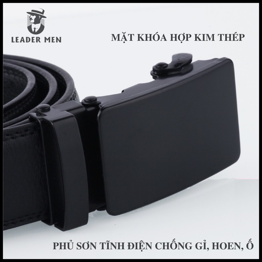 Thắt Lưng Nam Chất Liệu Da Cao Cấp TLK4-05 Khóa Tự Động - Dây Lưng Nam Thời Trang Khóa Mặt Đen Huyền Bí - LeaderMen