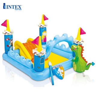 Bể bơi phao cầu trượt lâu đài khủng long intex 57138