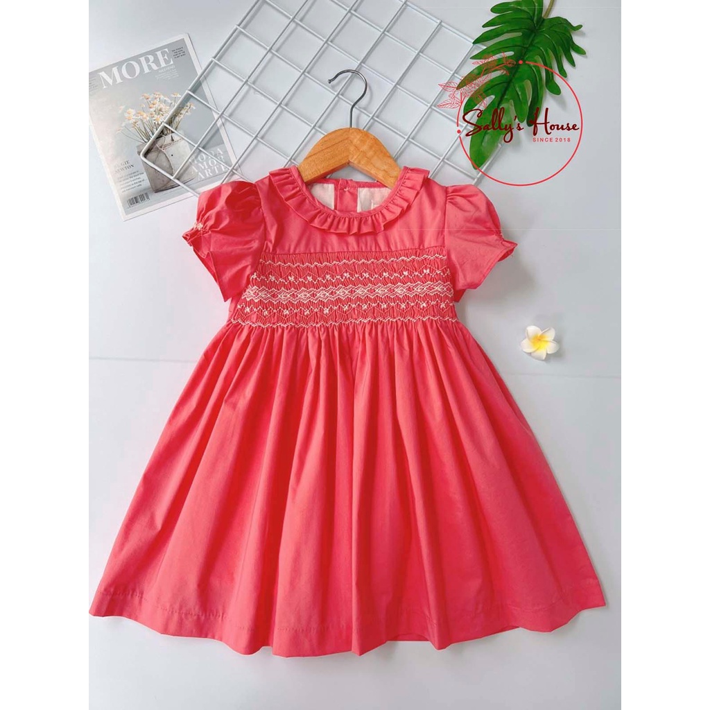 Đầm Smock phối bèo màu cam và xanh, dáng tiểu thư của Sally's House