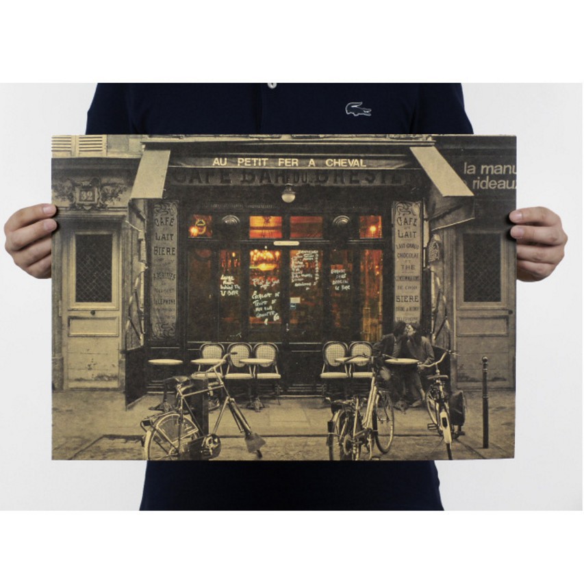 Poster Giấy Kraft Treo Tường Hình Quán Cà Phê Paris