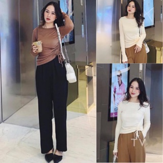 Áo thun dài tay rút eo - vải zip kèm ảnh thật